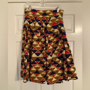 Patterned Circle Skirt in Navy, Red & Tan